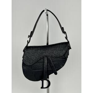 Dior Black Oblique Embossed Leather Saddle Bag with Strap C-7